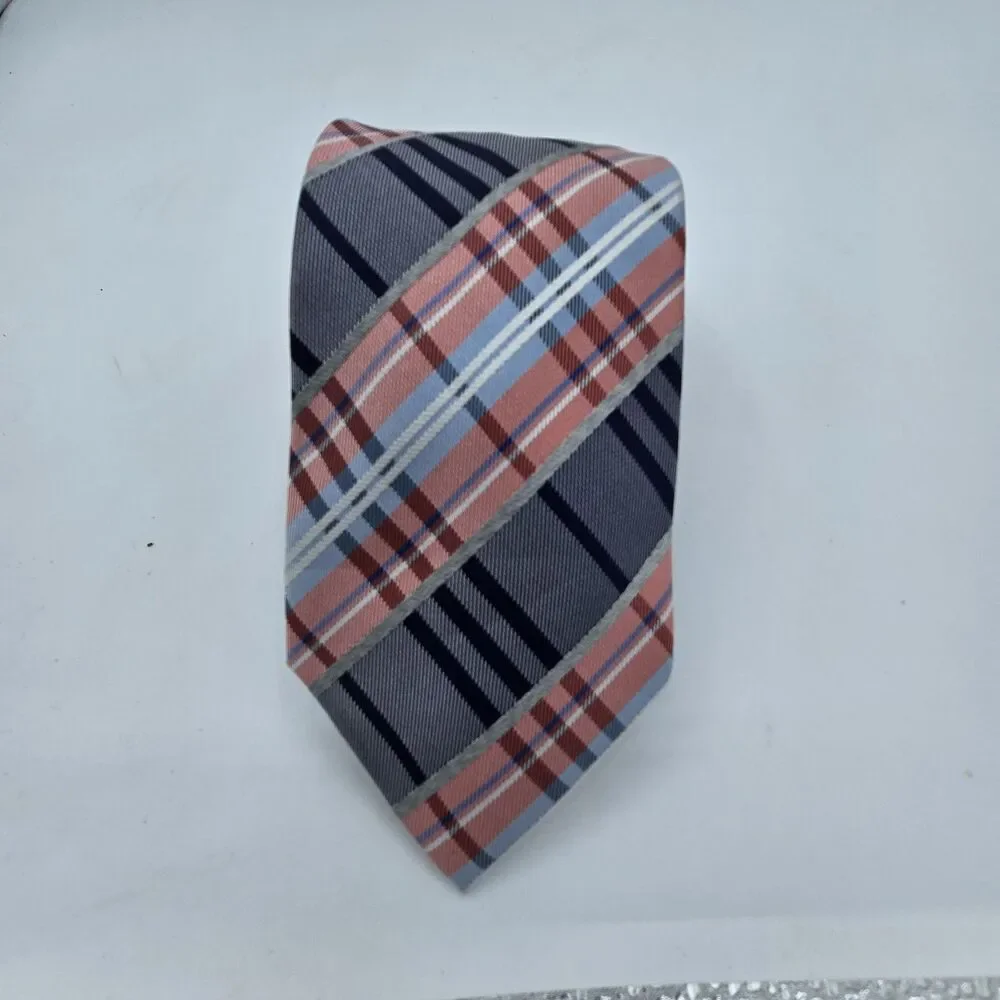 Alexander Julian Colours Men's Neck Tie 57”x3” Grey pink blue Geometric Vintage